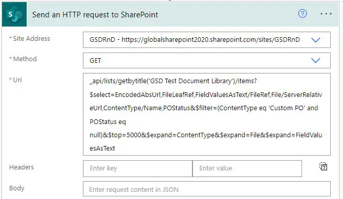 Send an HTTP request to SharePoint to filter items with content type and choice column