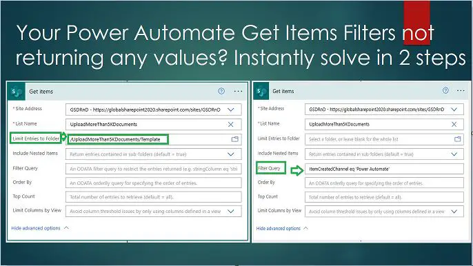 Power Automate Get Items Filters not returning values - Instantly solve in 2 steps