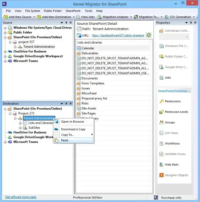 Kernel Migrator for SharePoint folder copy configuration