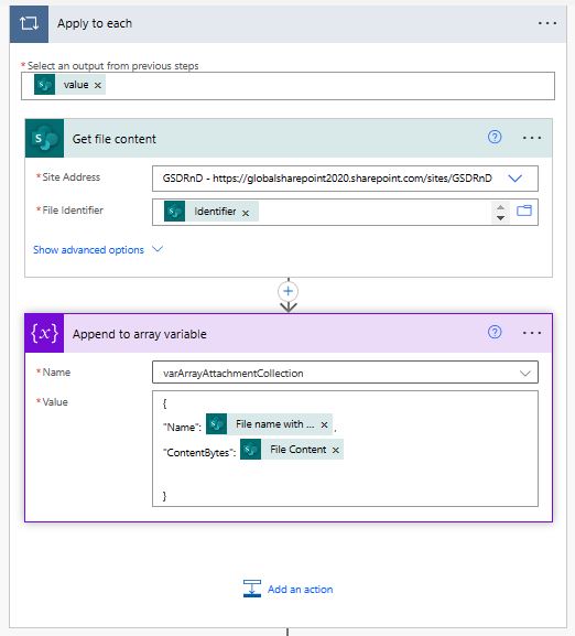 Apply to each control to loop through each SharePoint files