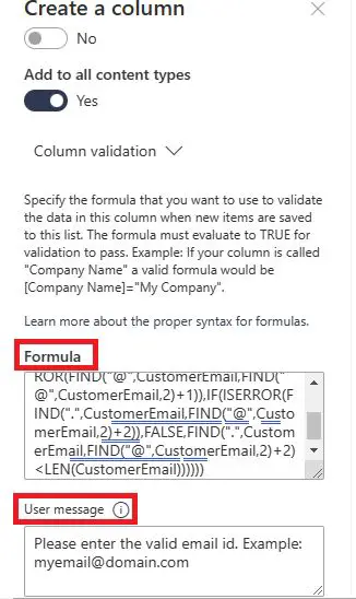 Column validation in SharePoint Online