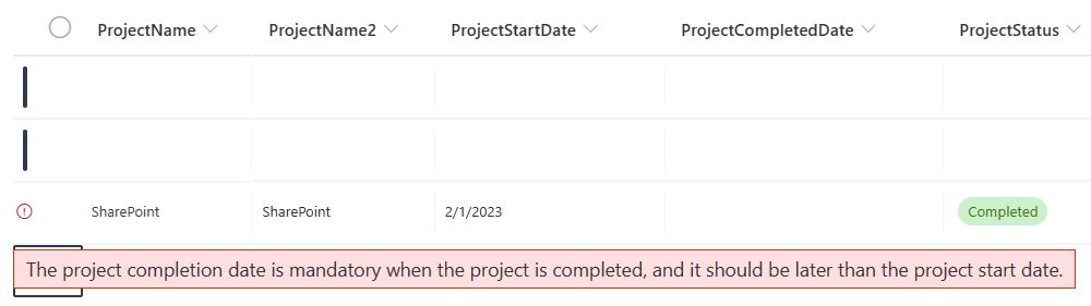 Demo scenario 1 - SharePoint column validation error