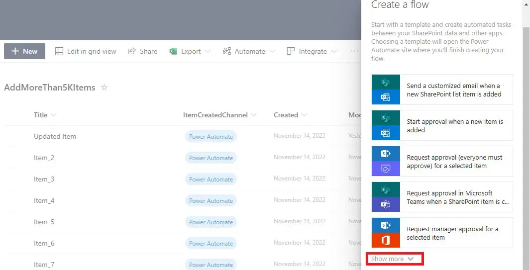 Create a flow for the selected item in SharePoint Online list step