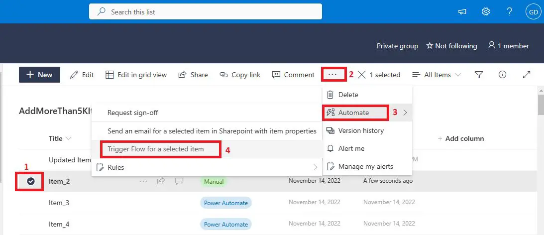 Demo - Trigger Power Automate for selected item in SharePoint Online list