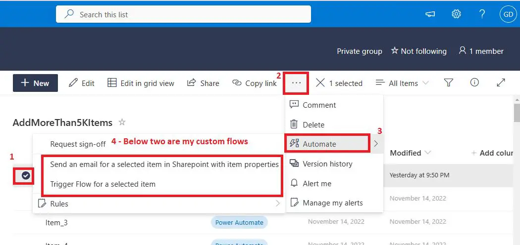 Trigger Power Automate for a Selected Item from SharePoint Online list - Demo